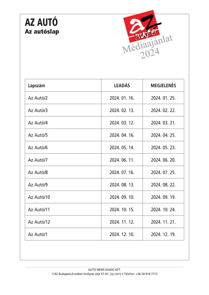 Médiaajánlatok 2024 Az Autó