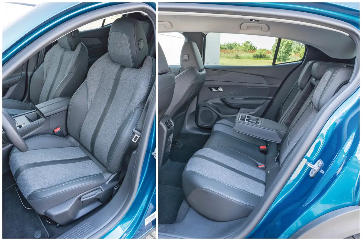 A Peugeot 408 kényelmét, helykínálatát, minőségét tekintve nem érheti panasz az utasteret. Az első ülőlapok hossza 500, a hátsóké 480 mm