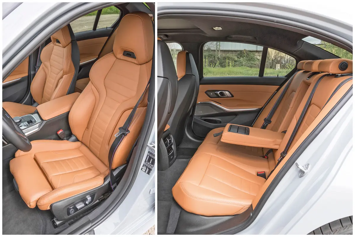 A BMW 330i-hez alapáron járnak a sportülések, ha van elektromos mozgatás, a combtámasz akkor is kézzel állítható. A hely hátul sem szűk