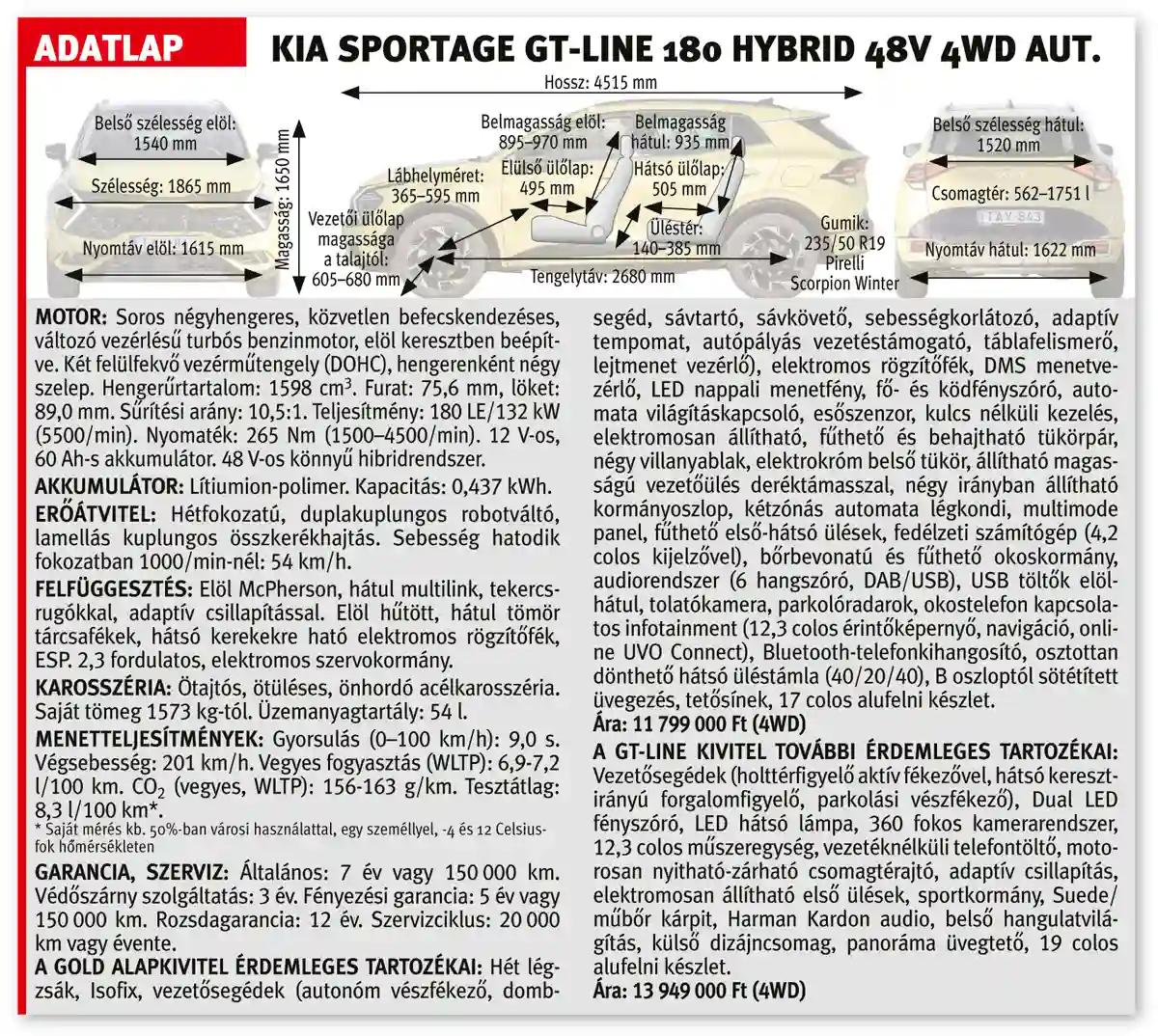 Adatlap: Kia Sportage GT-Line 180 Hybrid 48V 4WD aut.