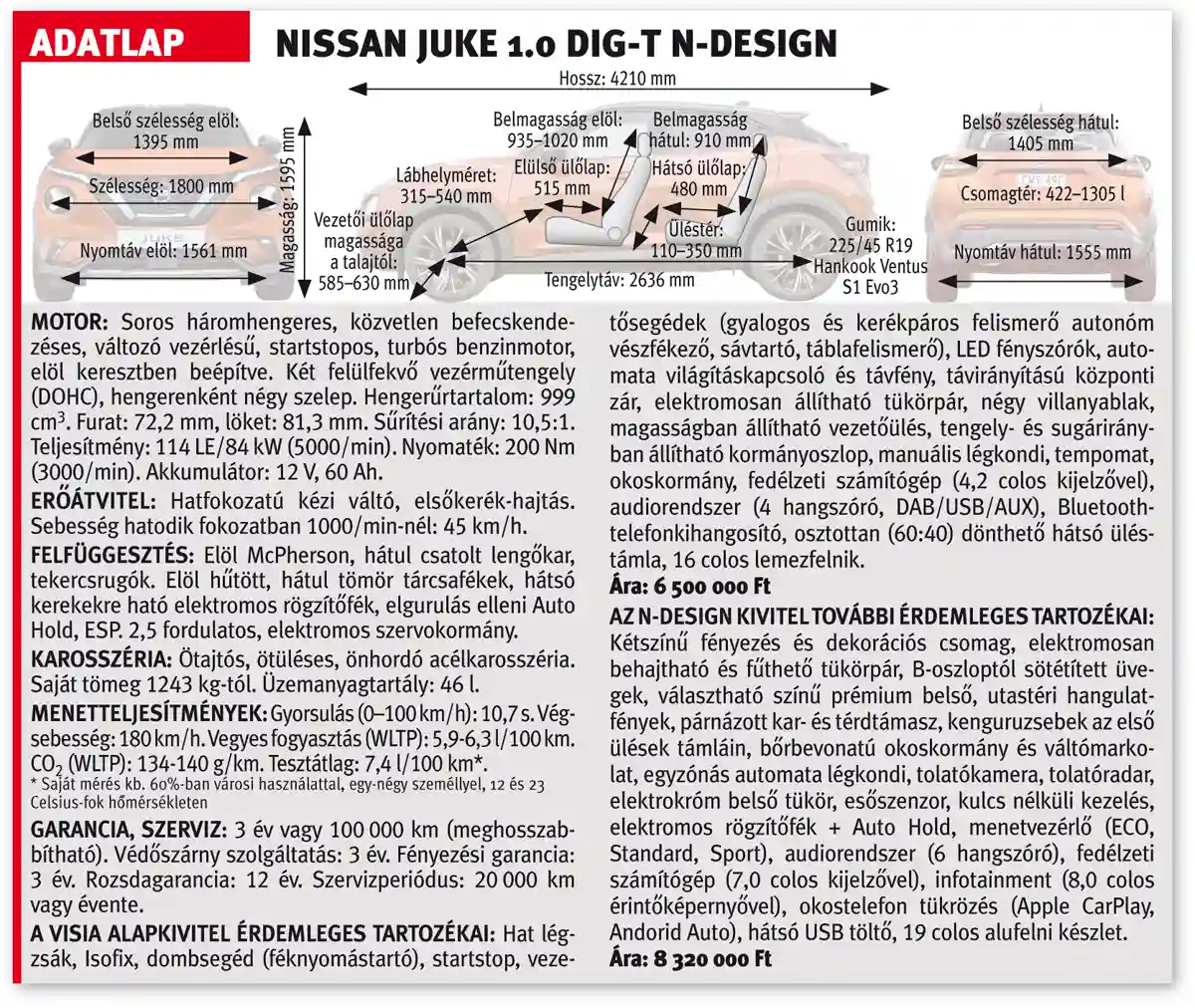 Nissan Juke 1.0 DIG-T N-Design adatlapja