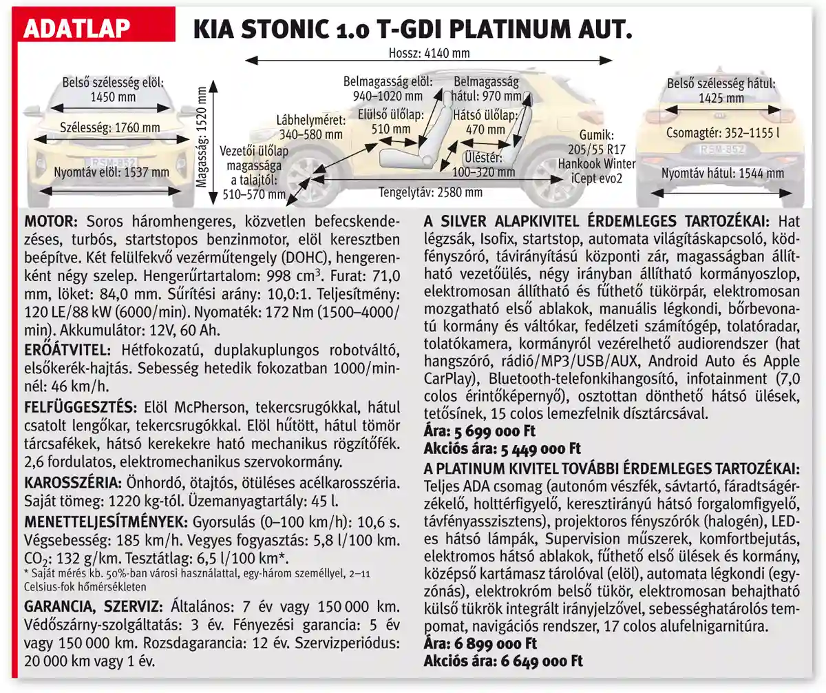 A Kia Stonic 1.0 T-GDi Platinum aut. adatlapja