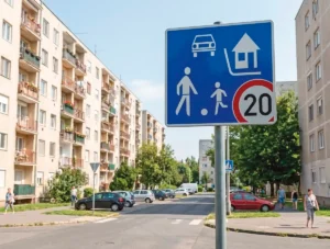 Az új KRESZ tervezetében a lakó-pihenő övezet táblára felkerült az egész övezetre vonatkozó általános sebességkorlátozás jelzése is